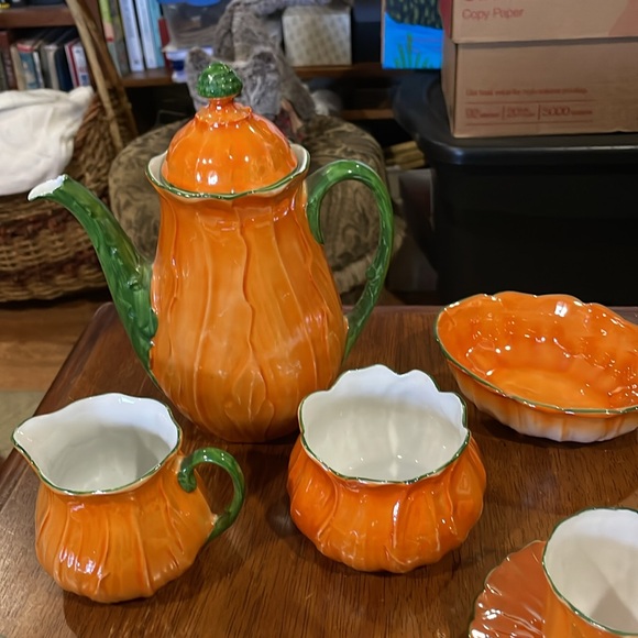VTG P.A.L.T. Czech Orange Lusterware Tea Set - Picture 2 of 14